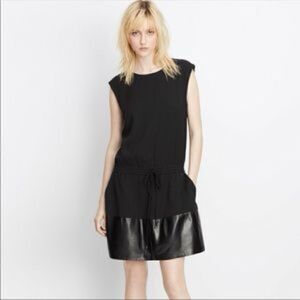 VINCE LAMB LEATHER CONTRAST BAND DRESS BLACK L